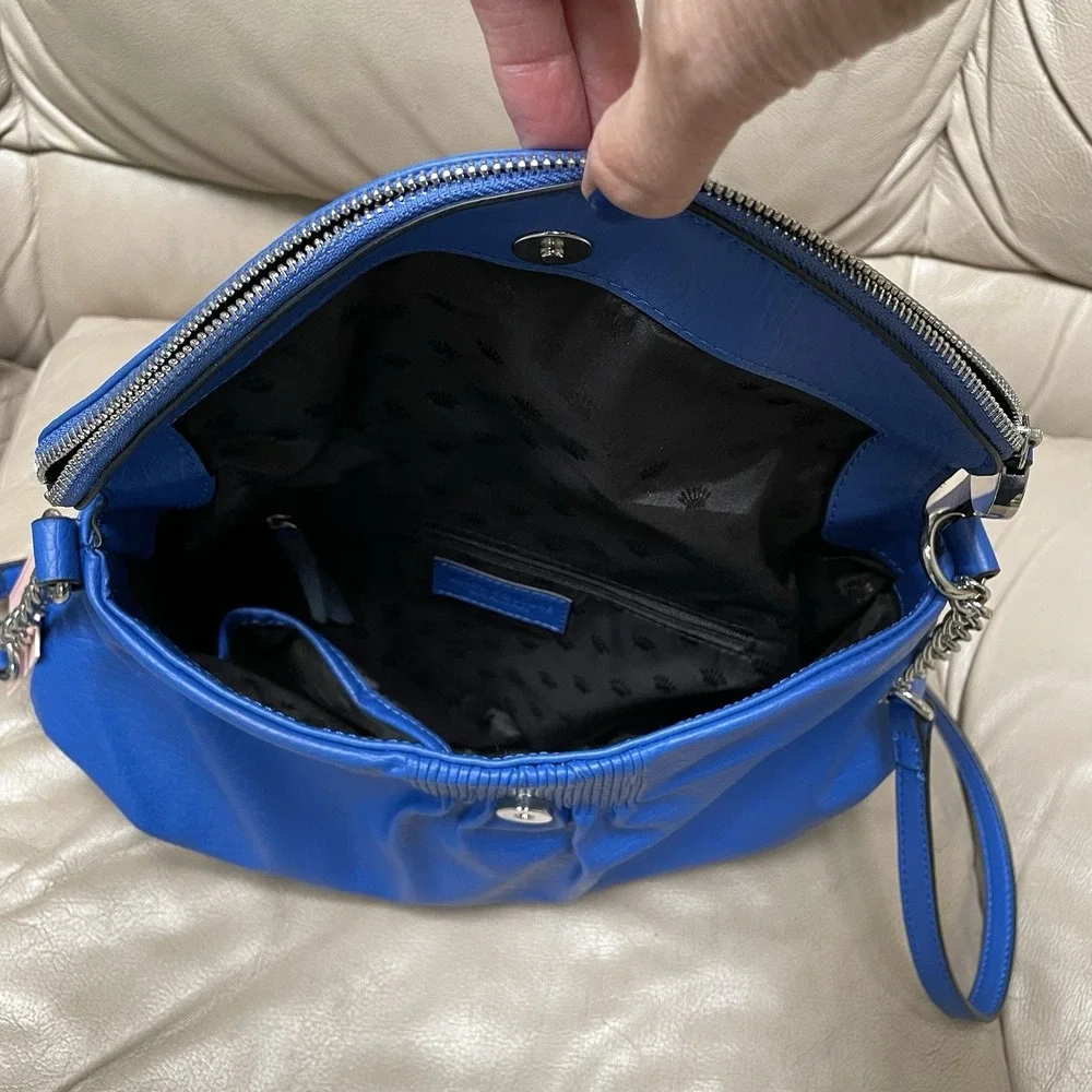JUICY COUTURE Bag Purse Fold Over Zip Flap Crossbody Colbalt Blue Vegan NEW